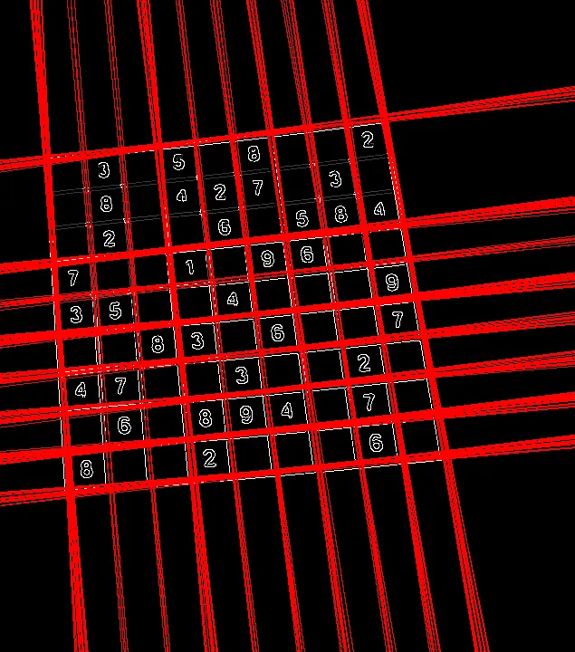 Detected lines of the sudoku grid