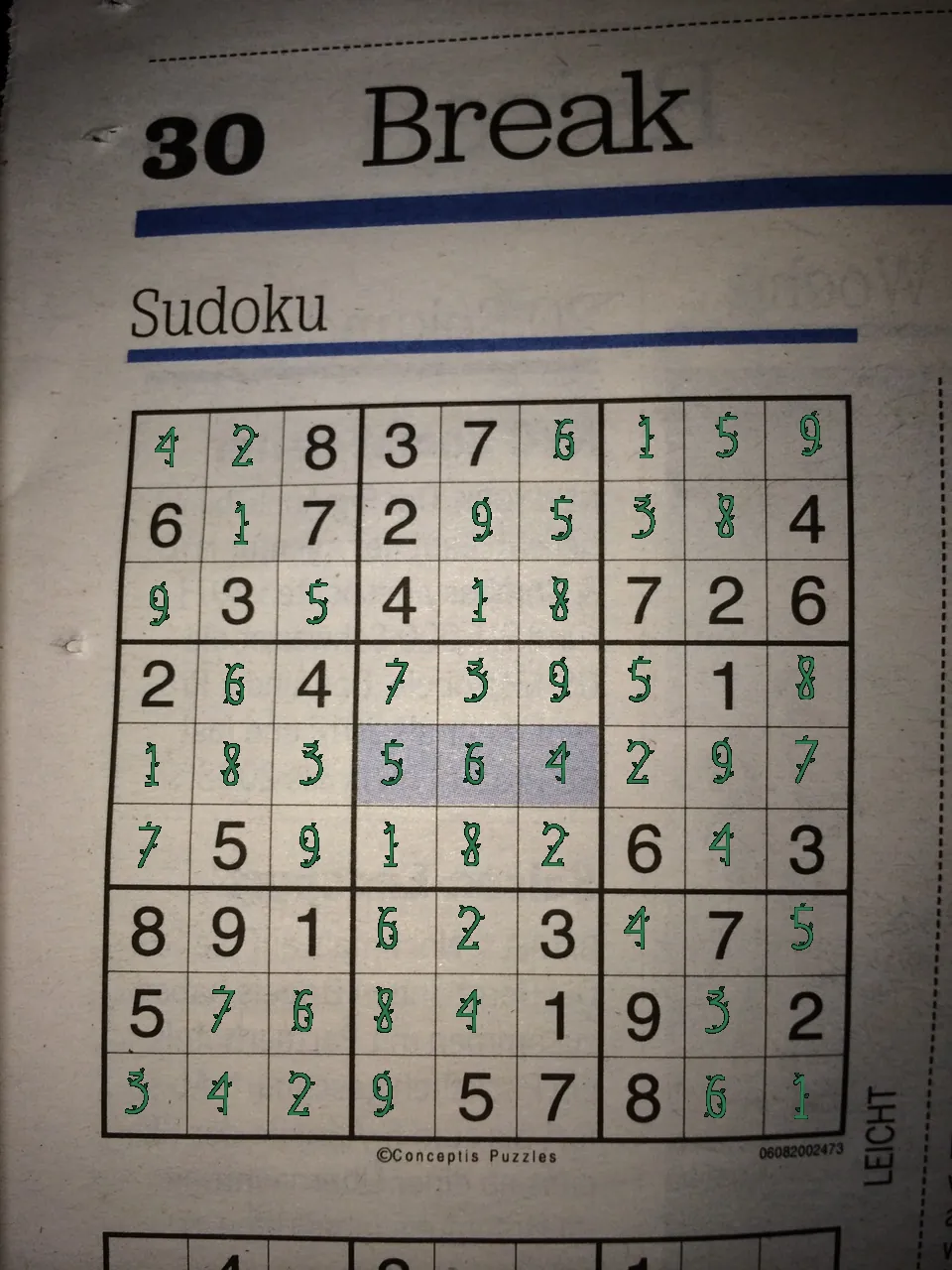 solved flat image of the sudoku grid